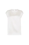 Brunello Cucinelli White Stretch Silk Satin Monili Top In White