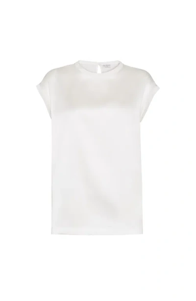 Brunello Cucinelli Satin T-shirt In White