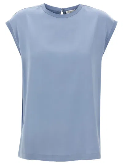 BRUNELLO CUCINELLI BRUNELLO CUCINELLI SATIN T-SHIRT WITH MONILE DETAIL