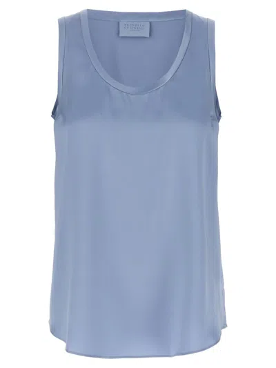 Brunello Cucinelli Satin Top In Blue