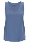 Brunello Cucinelli Satin Scoop Neck Sleeveless Top In Blue