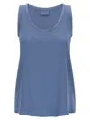 Brunello Cucinelli Lightweight Sleeveless Round Neck Satin Top In Blue