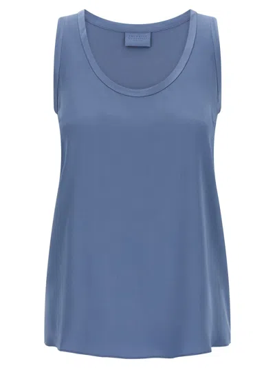 BRUNELLO CUCINELLI SATIN TOP TOPS BLUE