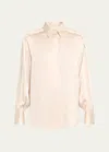 BRUNELLO CUCINELLI SATIN TUNIC BUTTON-FRONT SHIRT WITH SEQUIN DETAIL