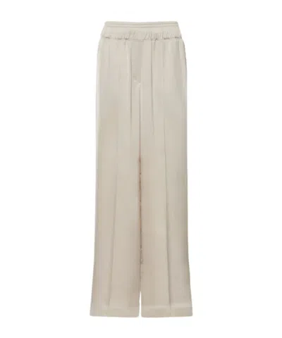 Brunello Cucinelli Satin Wide Leg Pajama Pants In Gray