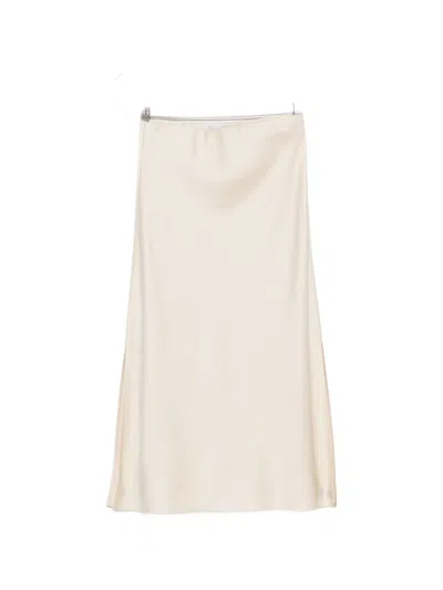 Brunello Cucinelli Satin-finish Side-slit Midi Skirt In Neutral