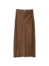 Brunello Cucinelli Satin-finish Slit Maxi Skirt In Brown
