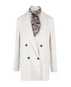 Brunello Cucinelli Scarf-embellished Double-breasted Blazer In White
