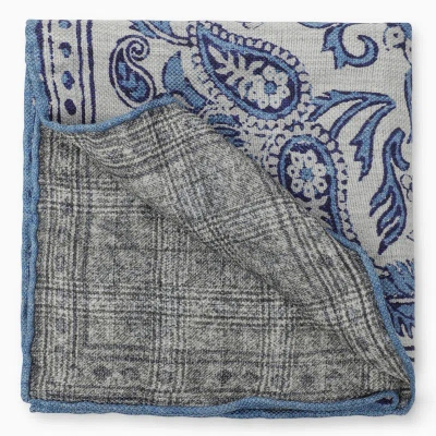 Brunello Cucinelli | Scarf With White/blue Navy Pattern In Linen And Silk In Multicolor