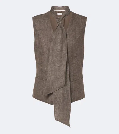 Brunello Cucinelli Scarf-detail Linen Vest In Brown