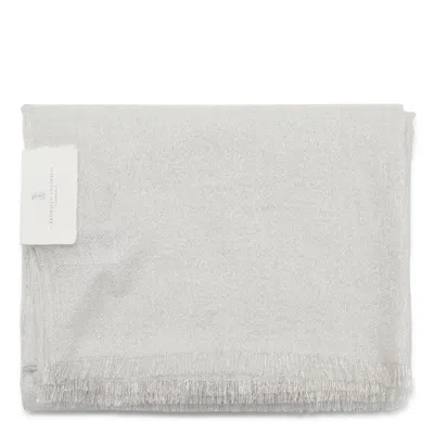 Brunello Cucinelli Light Grey Silk Scarf In Silver