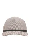 Brunello Cucinelli Baseball Hat In Cotton And Linen With White And Brown Stripes In Neutral