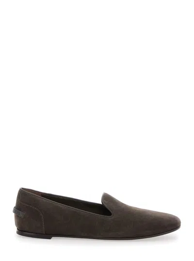 Brunello Cucinelli Grey Loafers With Monil Detail On The Rear In Multi