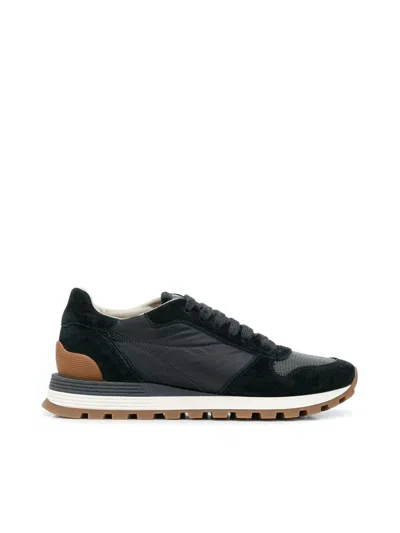Brunello Cucinelli Suede And Fabric Sneakers In Black