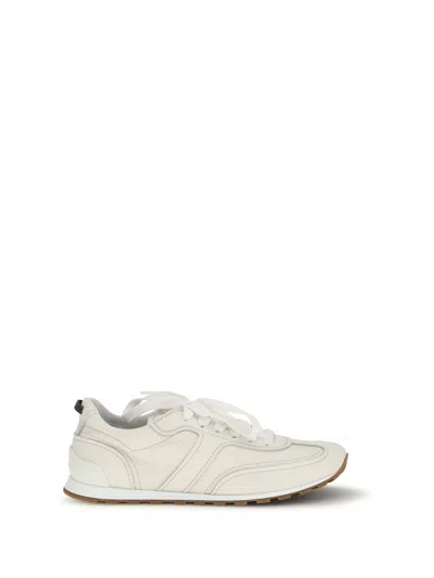 Brunello Cucinelli Grained Soft Leather Runners With Shiny Loops Shoes In White