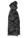 Brunello Cucinelli Leaf-print Cashmere Scarf In Gray