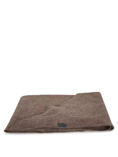 Brunello Cucinelli Cashmere Scarf With Necklace In Brown