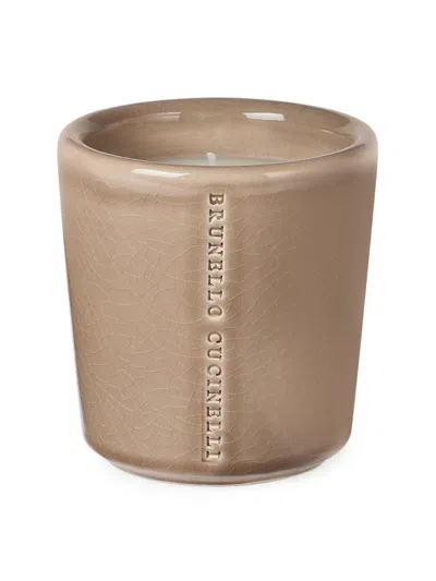 Brunello Cucinelli Scented Candle In Craquelé Ceramic Vessel In Brown