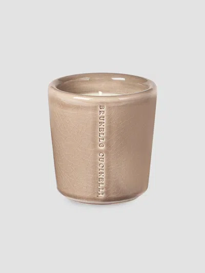 Brunello Cucinelli Scented Candle In Craquele Ceramic Vessel In Nude