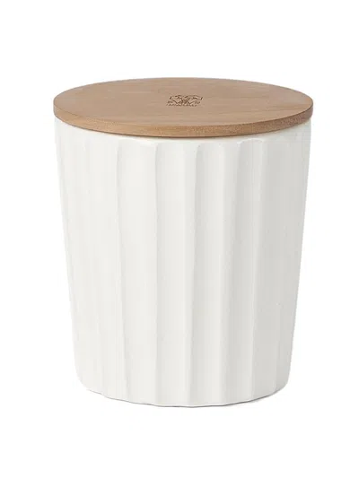 Brunello Cucinelli Scented Candle In Ridged Ceramic Vessel With Walnut Wood Lid In White