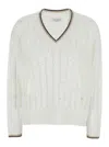 Brunello Cucinelli Open-knit Sweater With Vertical Stripes In White