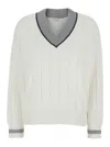 Brunello Cucinelli White T-shirt With V Neck And Monil Detail On The Collar In Multicolor