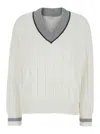Brunello Cucinelli White T-shirt With V Neck And Monil Detail On The Collar In White