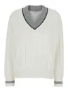 Brunello Cucinelli White T-shirt With V Neck And Monil Detail On The Collar In White