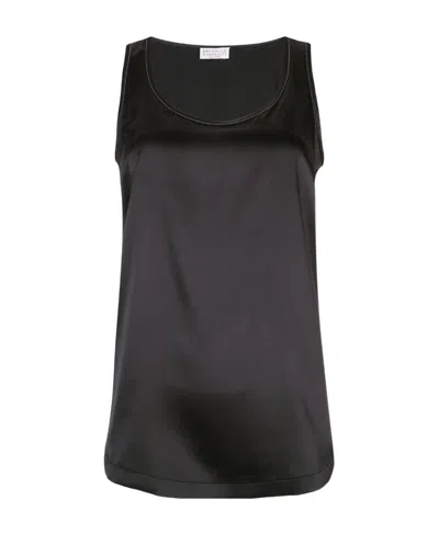 BRUNELLO CUCINELLI BRUNELLO CUCINELLI EMBELLISHED SATIN TANK TOP