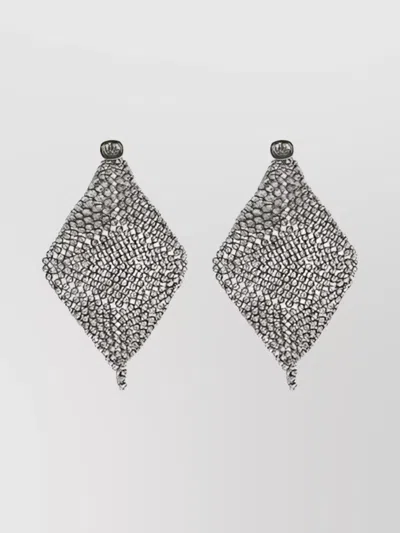 Brunello Cucinelli Sculpted Drop Earrings Featuring Rhinestone Embellishments In Grey