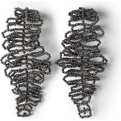 Brunello Cucinelli Sculptured Leaf Earrings In Gray