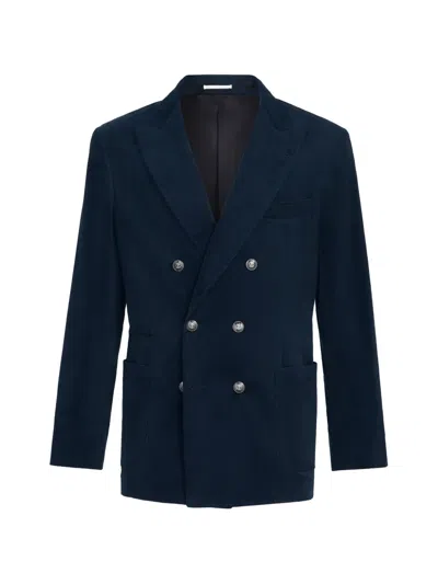 Brunello Cucinelli Sea Island Cotton Narrow-wale Corduroy One-and-a-half Breasted Deconstructed Blazer With Patch Pocke In Blue