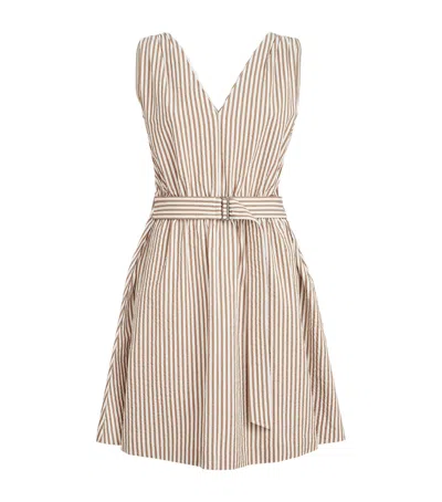 Brunello Cucinelli Belted Seersucker Cotton-blend Mini Dress In Brown