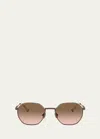 Brunello Cucinelli Semi-rimmed Titanium Round Sunglasses In Brown