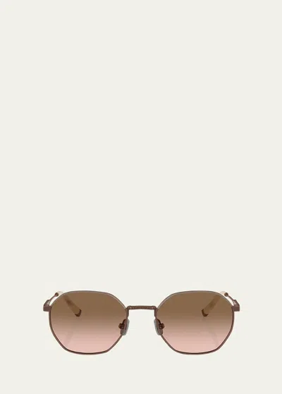 Brunello Cucinelli Semi-rimmed Titanium Round Sunglasses In Brown