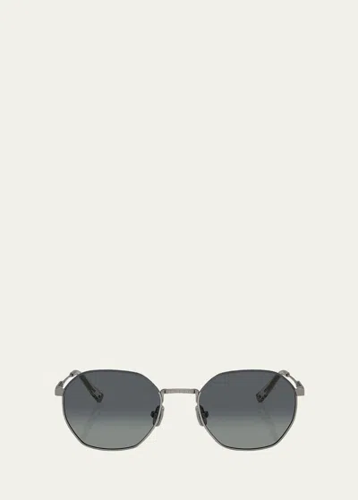Brunello Cucinelli Semi-rimmed Titanium Round Sunglasses In Gray