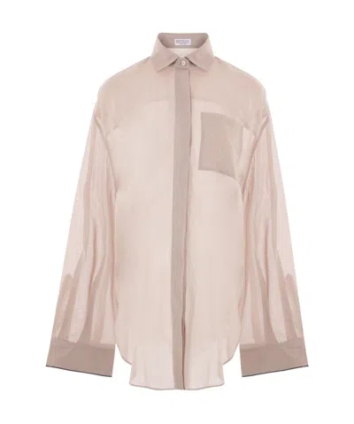 Brunello Cucinelli Semi-sheer Buttoned Shirt In Brown
