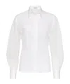 Brunello Cucinelli Stunning White Stretch Cotton Poplin Shirt With Light Knit Sleeves And Necklace In White