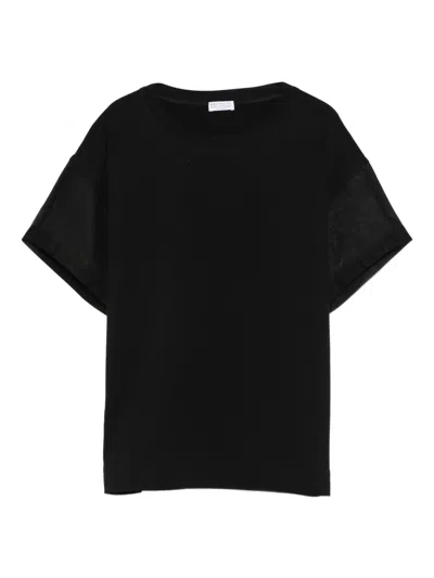 Brunello Cucinelli Semi-sheer Panel Round Neck T-shirt In Black