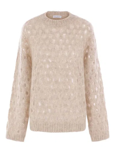 Brunello Cucinelli Sequin-adorned Knit Sweater In Neutral