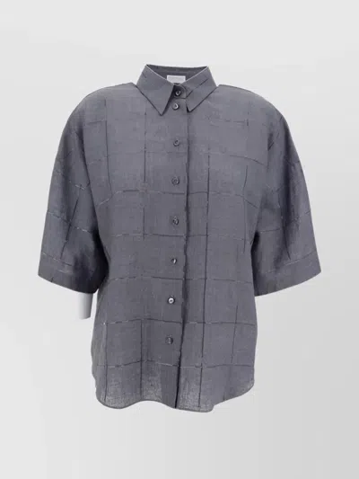 Brunello Cucinelli Sequin Applique Checked Collared Shirt