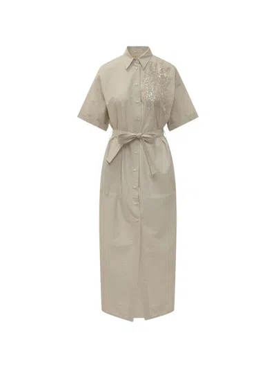 Brunello Cucinelli Sequin Belt Dress In Neutral