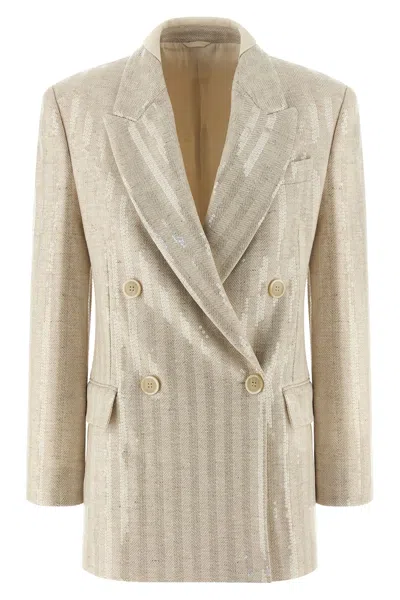 Brunello Cucinelli Sequin Blazer Blazers Beige In Multi