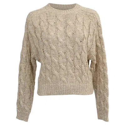 Pre-owned Brunello Cucinelli Sequin Cable Knit Sweater In Beige Silk & Linen In Brown