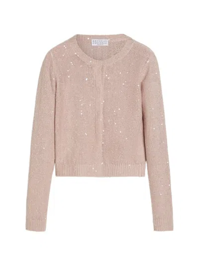 Brunello Cucinelli Kids' Sequin Cardigan In Neutral