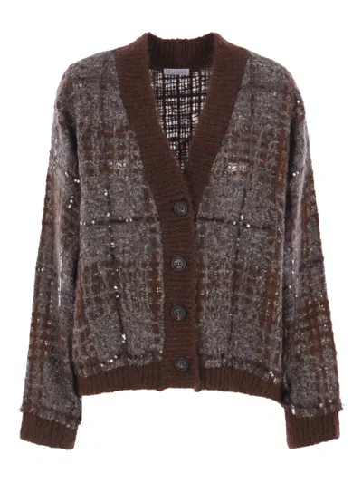 BRUNELLO CUCINELLI SEQUIN-CHECK CARDIGAN