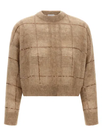 Brunello Cucinelli Sequin Check Sweater In Neutral