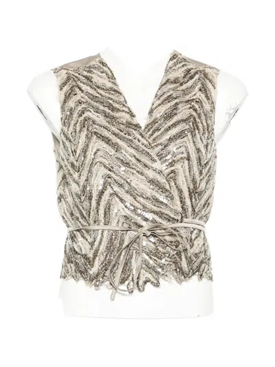 Brunello Cucinelli Sequin Chevron Knitwear In Neutral