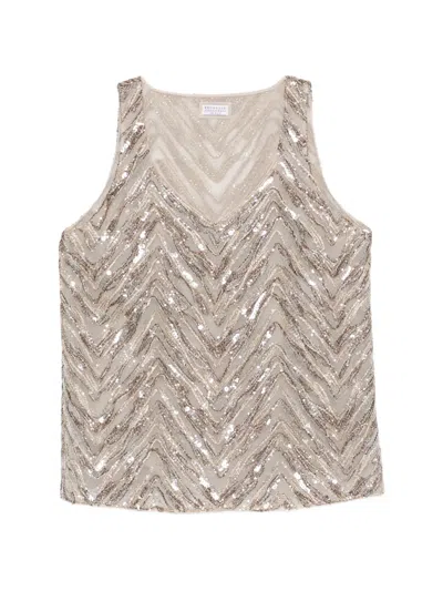Brunello Cucinelli Sequin Chevron Top In Metallic