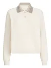 Brunello Cucinelli Polo With Dazzling Collar In Neutral